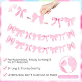 4Pcs Pink Bow Garland Banner, Pink Bow Banner Bow Party Decortions For Women Girls Bow Birthday Decorations Baby Shower Decor, Bridal Shower Wedding, Bows Party Decor