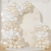 116-Pc Pearl White Balloon Arch Kit with Bows & Pearl Stickers