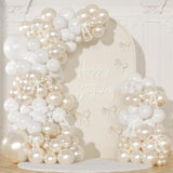 116-Pc Pearl White Balloon Arch Kit with Bows & Pearl Stickers