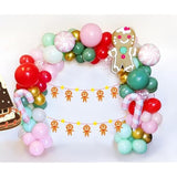 Christmas Balloons Arch, Pastel Green Pink Christmas Balloons Garland Kit With Green Candy Gingerbread Man Foil Balloons, Snowflakes Confetti Red Gold Balloons For Xmas Christmas Birthday Decorations