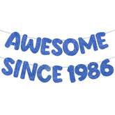 Pre-Strung Awesome Since 1986 Banner Glitter Happy 40Th Birthday Banner Funny 40Th Birthday Decorations 1986 Party Decorations For Men Women Anniversary(Navy Blue)