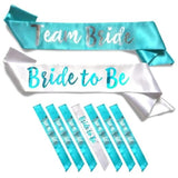 Team Bride 7Pc Satin Sash Set - Sophisticated & Fun Party Favors For Bachelorette Party, Bridal Shower & Wedding Party (7Pc Set, White & Light Blue)