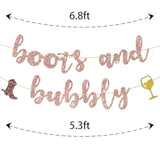 Boots and Bubbly Banner Western Bridal Shower Rose Gold Glitter Party Decor