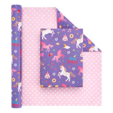 Unicorn Reversible Gift Wrap - 17"x33' Birthday Paper for Kids & Girls