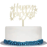 Happy New Year Cake Topper Wooden Natural Color Stars Decoration