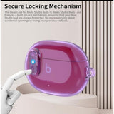 Beats Studio Buds Clear Case with Lock, Soft Transparent TPU Protective Cover Skin with Cleaner Kit & Keychain for Women and Men, Purple