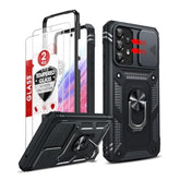 Compatible For Samsung Galaxy A53 5G Case With Slide Camera Cover + (2 Packs) Tempered Glass Screen Protector, 360 Full Body -Grade Phone Case With Kickstand, Black