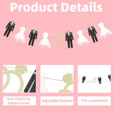 Bride And Groom Wedding Dress Garland Banner, 9.8 Ft Hanging Tuxedo And Gown With Gold Glitter Ring Cutout For Engagement Party, Bridal Shower, Bachelorette, Wedding Reception Decorations