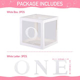 First Birthday Decorations For Boy Or Girl, 3 Pcs One Balloon Boxes For 1St Birthday, Baby Clear Blocks Party Decor With One Letters For Photoshoot Props, Cake Smash Backdrop