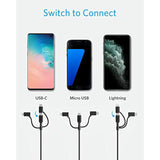 Anker Powerline II 3-in-1 Cable, Lightning/Type C/Micro USB Cable for iPhone, iPad, Huawei, HTC, LG, Samsung Galaxy, Sony Xperia, Android Smartphones, iPad Pro 2018 and More(3ft, Black)