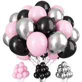 Pink & Black Balloon Set: Metallic Silver Party Decorations (30PCS, 12-inch )