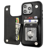 iPhone 16 Pro Max Wallet Case with Card Holder, Kickstand, Magnetic Clasp, Black