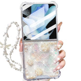 For Samsung Galaxy Z Flip 7 5G Clear Glitter Case, Cute 3D Butterfly Floral Crystal Pearl Bling Sparkle With Wrist Strap Soft Tpu Aesthetic Women Girls Phone Case For Galaxy Z Flip 7 5G,Clear