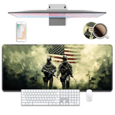 Desk Pad Mat Gaming Mouse Pads With Coasters Set, American Military Army Troops Soldiers Large Extended Desk Mousepad With Stitched Edge & Non-Slip Base For Work, Game, Office, Home (35.4"X 15.7")