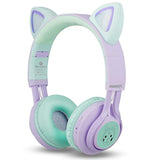 Kids Wireless Headphones, Ct-7S Cat Ear Bluetooth, 85Db Volume Limiting, Led Light Up Over Ear With Microphone For Laptop/Pc/Tv (Purple&Green)