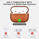 Icarerfamily Leather Case For Airpods Pro 2 (2022), Genuine Leather Shockproof Protective Cover For Airpods Pro 2 Earphones Charging Case (Led Visible) Support Wireless Charger Brown