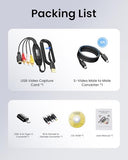 3.3 Feet VHS to Digital Converter, USB2.0 Video Cpture Card, RCA AV to USB Audio Video Converter, 1080 Video Capture Device Convert VHS VCR DVD to
