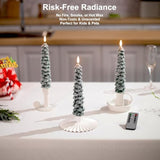 4 Pcs Flameless Christmas Tree Candles With Remote, Snow Covered Real Wax Flameless Taper Candles 9.65 Inch, Led Candlesticks Battery Operated With 3D Flickering Flame, Christmas Candles Decor