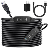 Usb 3.0 Extension Cable 50Ft, 50 Feet Active Usb Extension Cable 3.0 Male To Female With 2 Chipsets Signal Booster, Usb 3.0 Extension Cord With 5V2A Power Adapter For Vr,Ps4,Printer,Webcam Xbox
