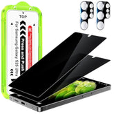 [2+2 Pack Privacy Screen Protector For Samsung Galaxy S25 Ultra 6.9'' Anti Spy Pet Film(Not Glass) With Easy Installation Frame + Camera Lens Protector Fingerprint Id Compatible