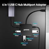 6 In 1 Adapter With 4K 30Hz Hdmi, 100W Pd, 3 Usb A 3.0, 1 Usb C For Macbook Pr