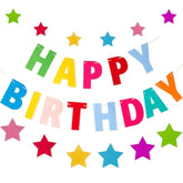Colorful Felt Happy Birthday Banner with Rainbow Stars for Party Decorations