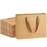 Gift Paper Bags 10.6X3.1X8.3 Gift Bags 50Pcs Heavy Duty Kraft Brown Paper Bags With Handles Soft Cloth, Party Favor Bags Shopping Bags Retail Merchandise Bags Wedding Party Gift Bags
