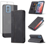 Flip Wallet Phone Case for Motorola Moto G Play 4G 2024 with Tempered Glass Screen Protector Magnetic Closure Folio Cover Credit Card Holder Slot