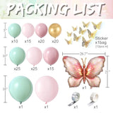 Spring Butterfly Balloon Arch Kit,137Pcs Pastel Pink Green Gold Balloon Garland With 3D Butterfly Stickers,Big Butterfly Foil Balloon For Girls Fairy Birthday Bridal Baby Shower Tea Party Decoration