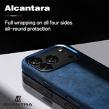 Italy Alcantara Case for iPhone 17 Series, Handmade Fully-Wrapped Synthetic Suede Cover, Compatible with Mag-Safe Wireless Charger, Navy, iPhone 17 Pro