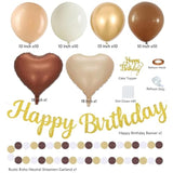 62pcs Boho Brown White Birthday Decorations with Banner Lanterns & Pom Poms