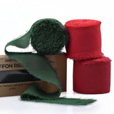 3 Rolls Christmas Handmade Fringe Chiffon Ribbon 1.5 Inch X 7 Yard Sil