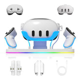 Charging Dock For Meta Quest3/3S, 18W Fast Charger With 2 Rechargeable Batteries, 8 Led Lighting Modes, Usb-C Charging Accessory For Oculus Meta Quest 3/3S, Support Elite/Battery Head Strap