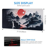 Japanese Art Landscape Extended Gaming Mouse Pad, Large Desk Mat With Non-Slip Base, 31.5 X 15.7 Inches, Red Sun Mountain Design