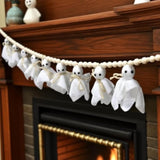 8ft Halloween Banner Garland with White Ghosts and Wooden Beads Rustic Handmade Decor