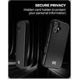 Cx Slim For Iphone 16 Case Wallet | Protective Shockproof Heavy Duty Cover With Hidden Card Holder & Card Slot | Mirror & Wrist Strap Included - Black