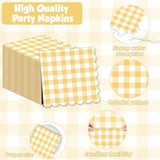 100Pcs 6.5 X 6.5Inch Yellow And White Checkered Scalloped Napkins Disposable Yellow Plaid Paper Napkin Gingham Party Decoration For Birthday Picnic Family Dinner Bbq Wedding Baby Shower Party Supplies