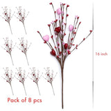 Valentines Day Decorations Floral Picks Stems - 8Pcs,16 Inch Artificial Red Berry Heart Shaped Branches Gift For Wedding Home Vase Decor