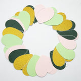 Sage-Green Pink Gold Party-Decorations - Paper Heart Garland Streamers Woodland Theme Baby Shower Bridal Shower Birthday Decoration Wedding Bachelorette Engagement Hanging Decor