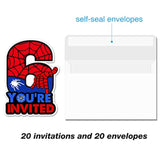 Cute Superhero 6Th Birthday Party Invitations Glitter Super Hero 6 Year Old Boy Birthday Shaped Invites Fill-In Invitations With Envelopes, Set Of 20