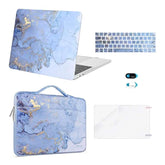 MOSISO Compatible with MacBook Pro 13 inch Case 2025-2016 M2 M1 A2338 A2251 A2289 A2159 A1989 A1708 A1706, Plastic Watercolor Marble Hard Case&Bag&Keyboard Skin&Webcam Cover&Screen Protector, Blue