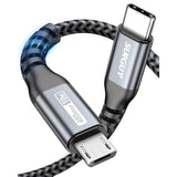 Short Micro Usb To Usb C Cable 1.5Ft, Otg Usb Type C To Micro Usb Cable Nylon
