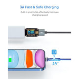 6Ft 540 Rotating 3 In 1 Magnetic Phone Charger Cable, 3A Fast Charge, 480Mbps Data Transfer, Nylon-Braided Cords For Micro Usb/Type C/Iphone