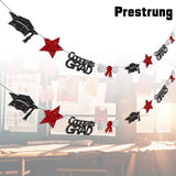 Black and Red Congrats Grad Banner Graduation Decorations Class of 2026 Glitter Star Grad Cap Certificate Bunting Garland for Graduation Party Supplies