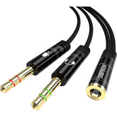 Headphone Splitter Cable For Computer, 3.5Mm Female To 2 Dual Male Microphone/Audio Y Splitter, Stereo Jack Gaming Headset To Pc/Laptop Adapter (Black)