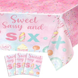 Donut 6Th Birthday Tablecloth, 3-Pack 108X54 Inch Plastic Table Covers With Sweet Sassy And Six Design, Perfect For Birthday Parties And Celebrations