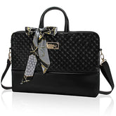 Quilted Laptop Bag For Women, Fits Up To 15.6-Inch Laptops, Pu Leather, Professional Business Briefcase With Shoulder Strap, Black