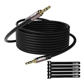 3.5Mm Auxiliary Audio Stereo Cable 25 Feet, Long Male To Male Aux Cord, Gold Plated Connectors, Ofc Core, Black Cable (With 5 Pcs Cable Ties) - 25Ft