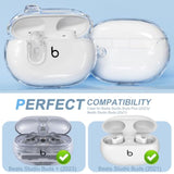 Compatible With Beats Studio Buds/Studio Buds Plus Case Cover Clear 2021/2023 Men Lock Clip With Cleaner Kit, Protective Cover For New Beats Studio Buds + Wireless Earbuds Case With Keychain, Clear