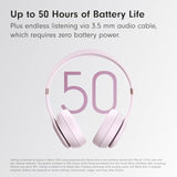 Wireless Bluetooth On-Ear Headphones, 50H Battery, Apple/Android, Pink